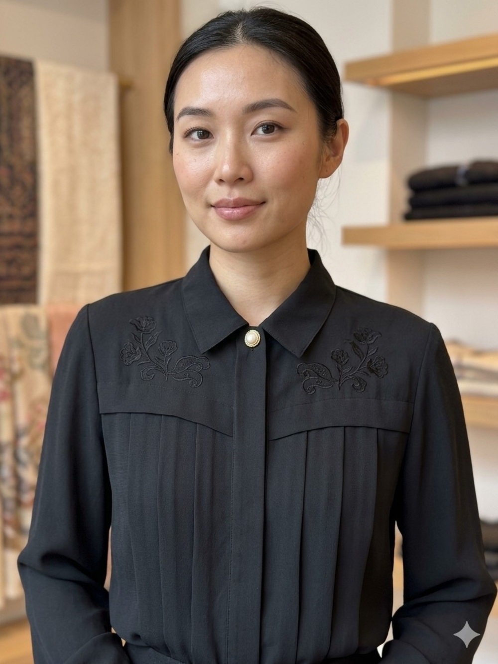 Vintage Principles Black Pleated Blouse - Made in Korea